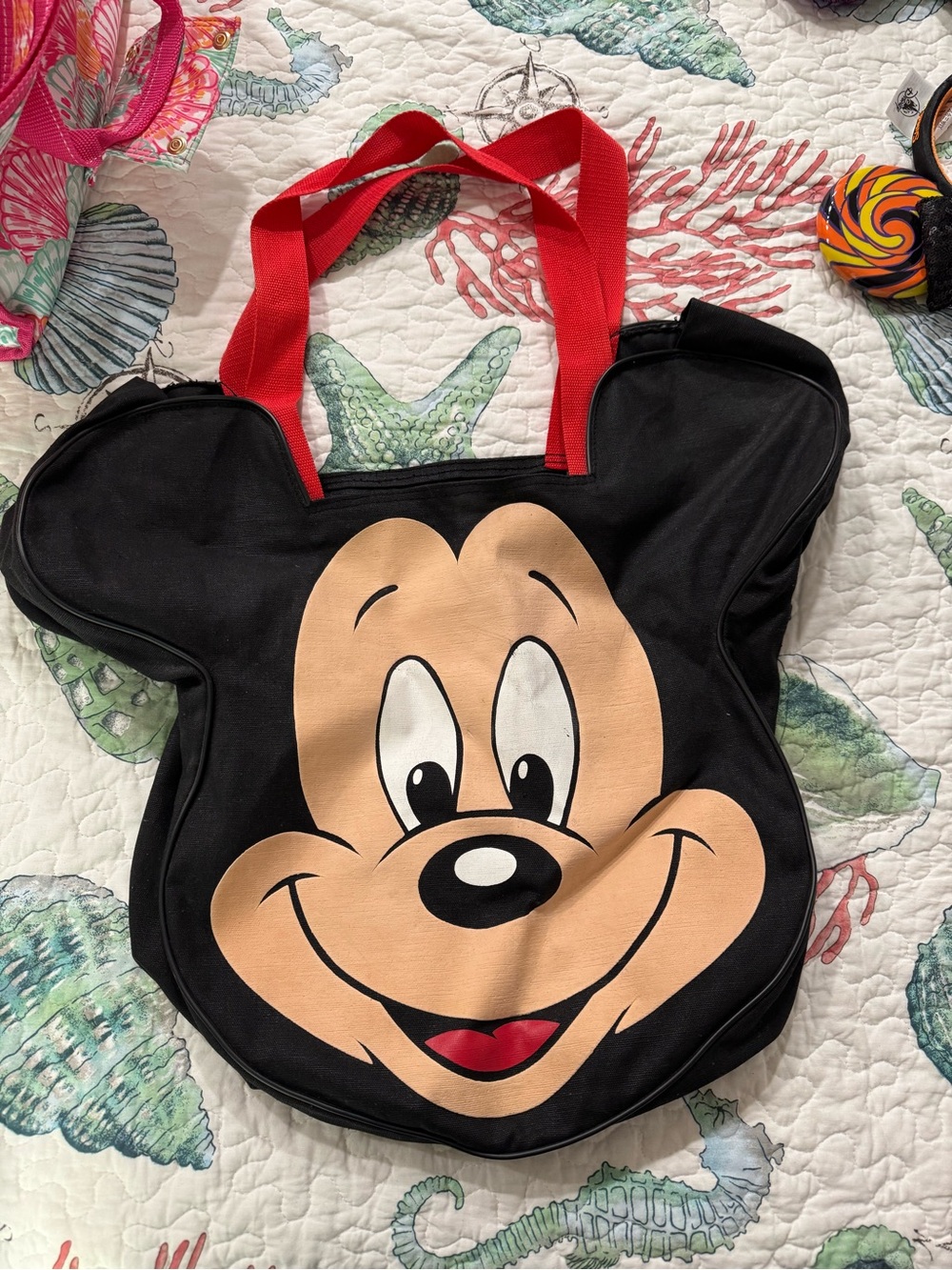 Vintage Mickey Face Tote Bag in Black and Red